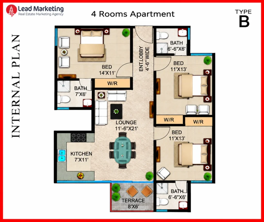 4-Room Apartments – Type B Floor Plan
